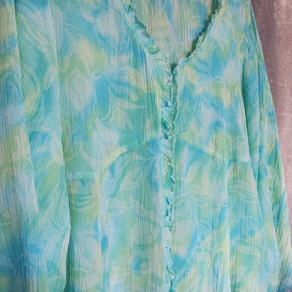 Coldwater Creek Sheer Beach Top Blouse Green XL - Picture 4 of 16